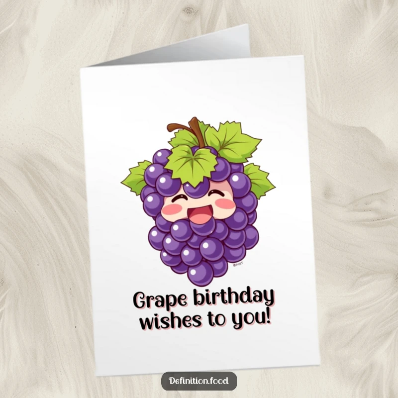 Funny Free Printable Birthday Card: A giggling bunch of grapes bursts with joy, spreading birthday cheer. Downloadable and whimsical.