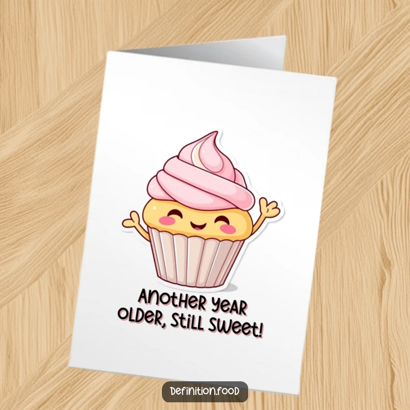 Funny Free Printable Birthday Card: Smiling Cupcake with Frosting Waves Happily