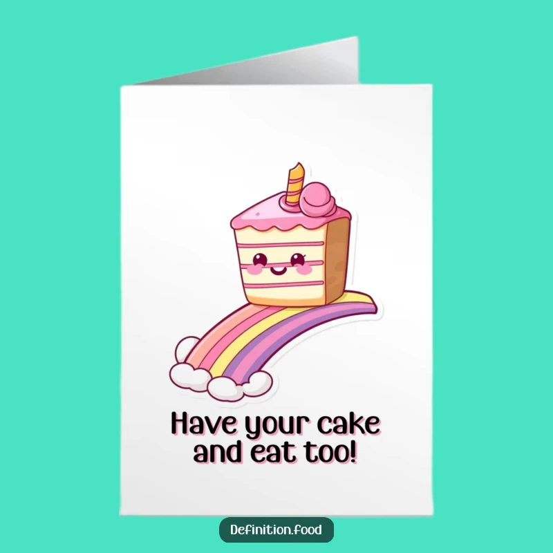 Free Printable Funny Cake Birthday Card - Rainbow Sliding Dessert Downloadable Joy