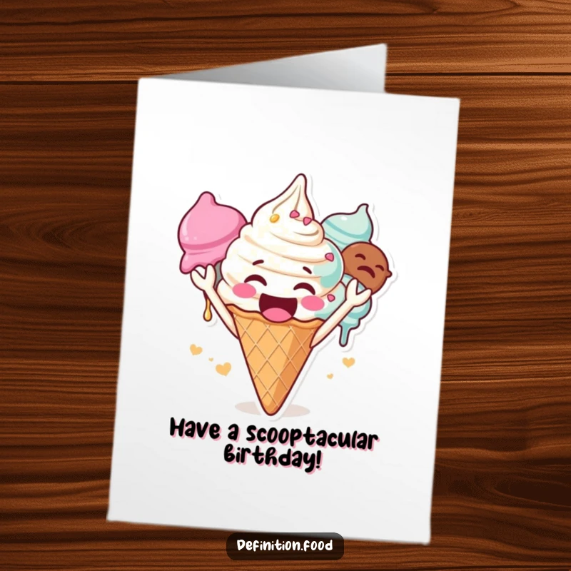 Funny Free Printable Birthday Card: Gleeful Ice Cream Cone Cheering Loudly