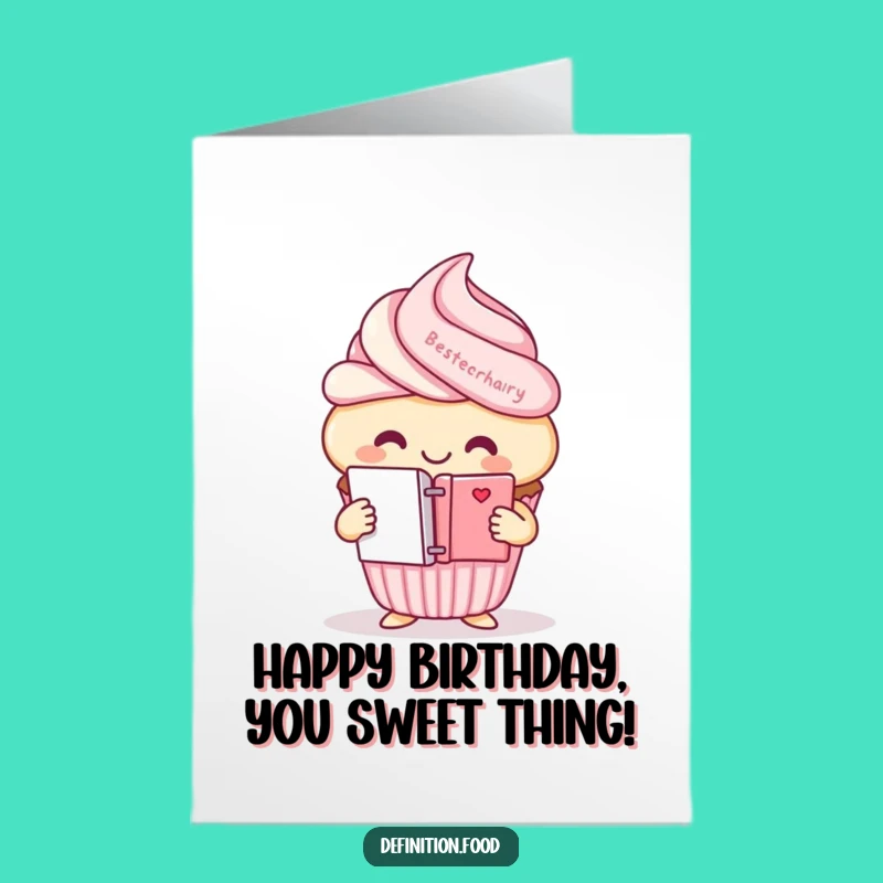 Free Printable Birthday Card: Smiling Cupcake Shares Dictionary Fun