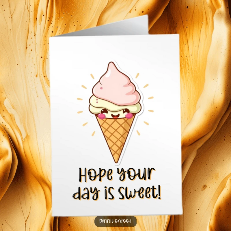 Funny Free Printable Birthday Card: A cheerful ice cream cone character radiates deliciousness, ideal for a DIY gift.