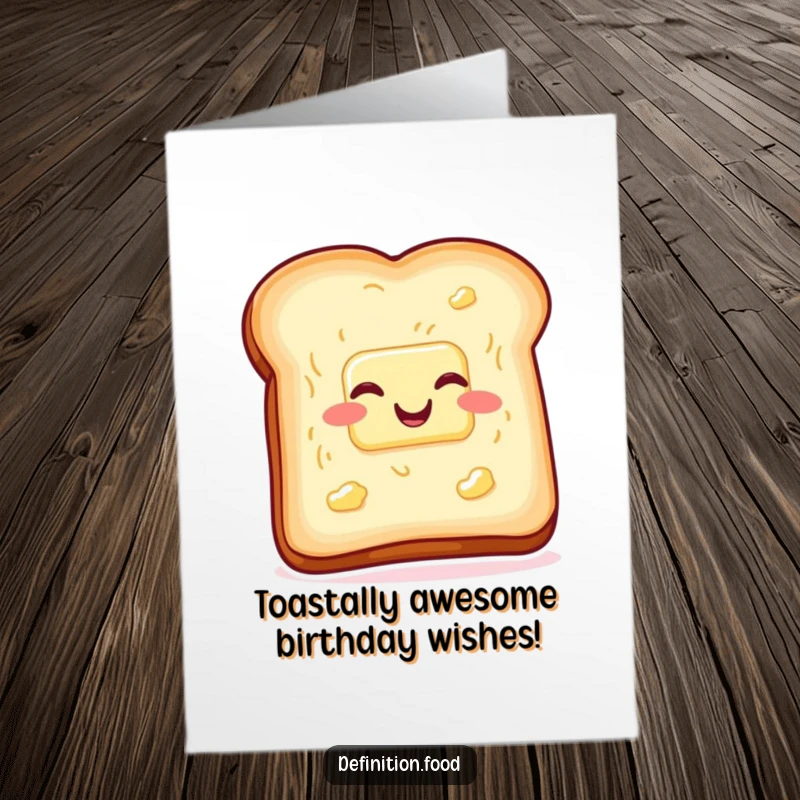 Funny Free Printable Birthday Card: A slice of toast with butter wiggling with pure glee, spreading birthday joy.