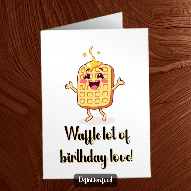 Funny Free Printable Birthday Card: Happy Waffle with Syrup Doing a Jig