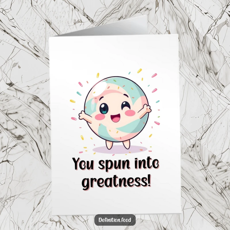 Funny Free Printable candy character spinning joyfully with sprinkles, representing sweet success and celebration.