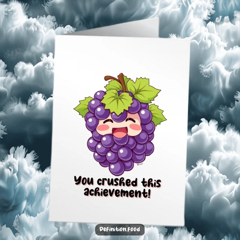 Funny Free Printable Congrats Card: Giggling bunch of grapes bursts with joy, celebrating achievements. A delightful and downloadable greeting.