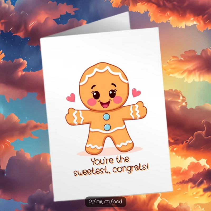 Funny Free Printable Congratulations Card: A joyful gingerbread man enthusiastically draws a whimsical food illustration, celebrating achievement.