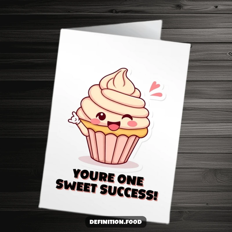 Funny Free Printable Congratulations Card: A happy cupcake character gives a celebratory wink, ideal for a DIY gift.