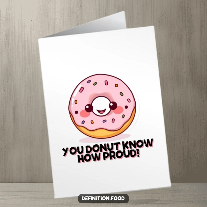 Funny Free Printable Congratulations Card featuring a happy donut character offering a playful food diagram, celebrating success.
