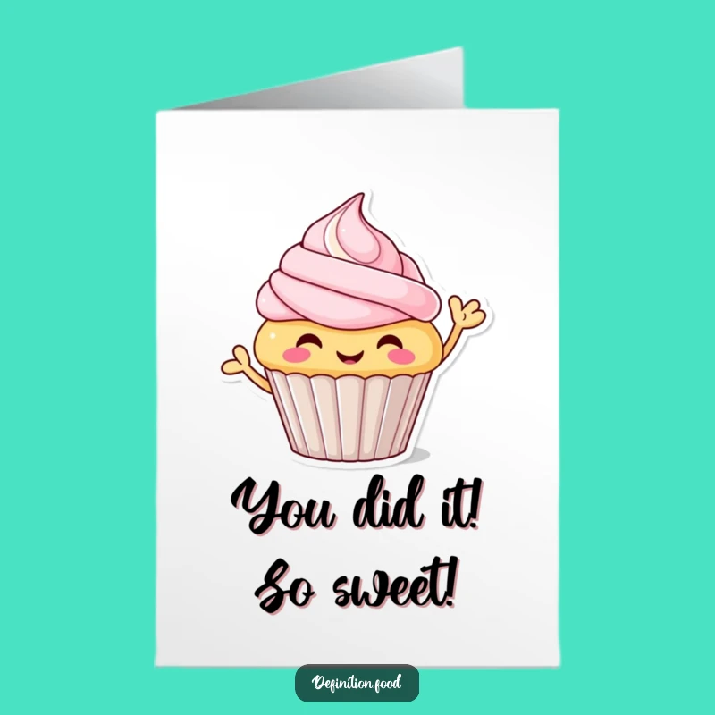 Free Printable Cupcake Congrats Card: Waving Character for Joyful Announcements