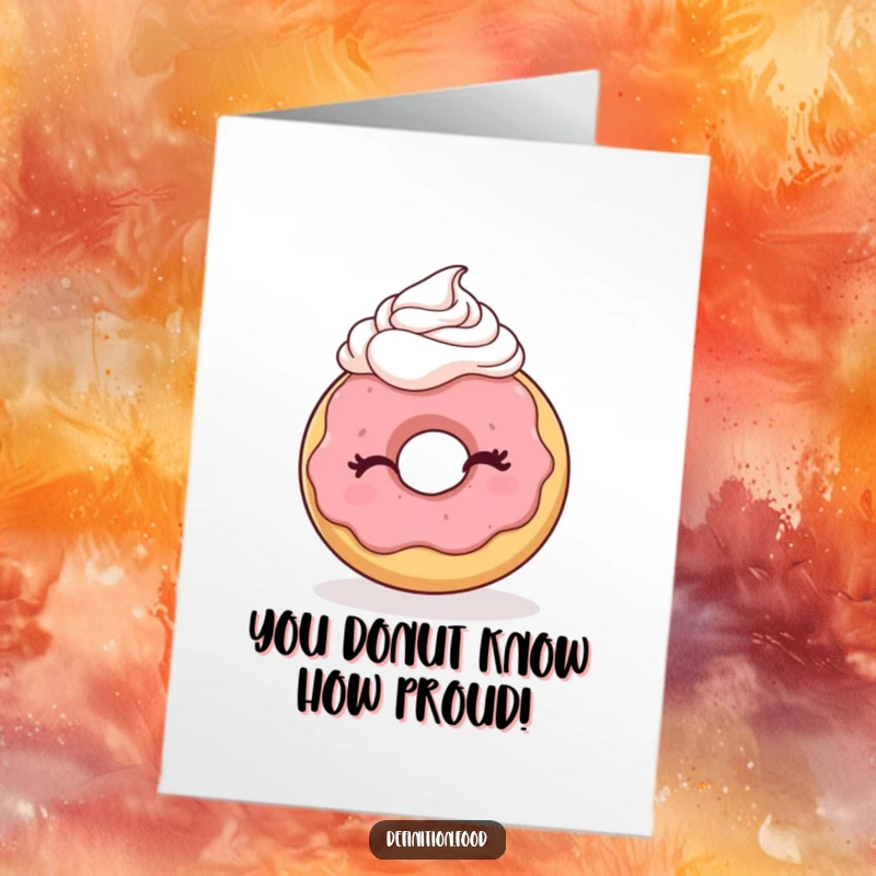 Funny Free Printable donut character winking, symbolizing sweet success with a swirl of whipped cream for congratulations.