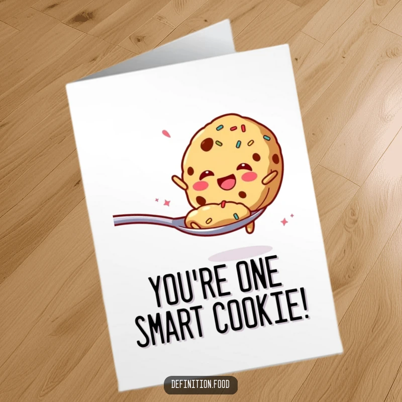 Funny Free Printable Congratulations Card: A cookie with sprinkles enthusiastically jumping from a spoon, downloadable cheer.