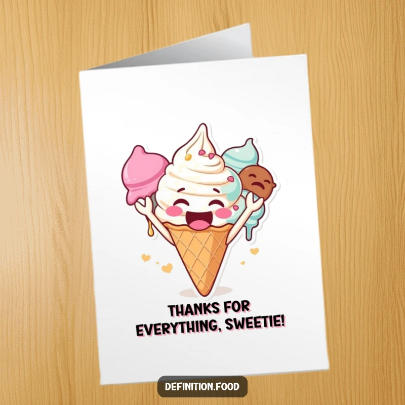 Funny Free Printable Thank You Card: Gleeful Ice Cream Cone Cheering Loudly