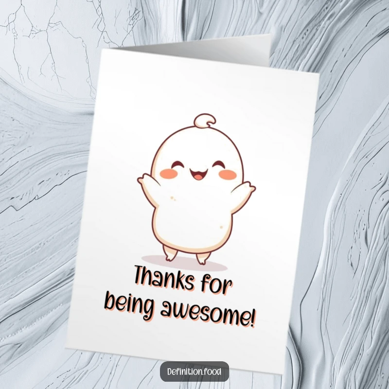 Funny Free Printable Thank You Card: A happy dumpling character does a little dance, perfect for a DIY thank you.