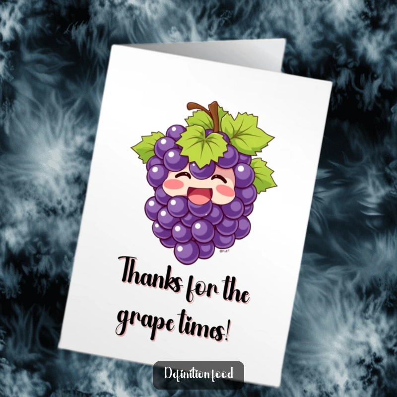 Funny Free Printable Thank You Card: Giggling bunch of grapes bursts with joy, expressing thanks. A cheerful and downloadable message.