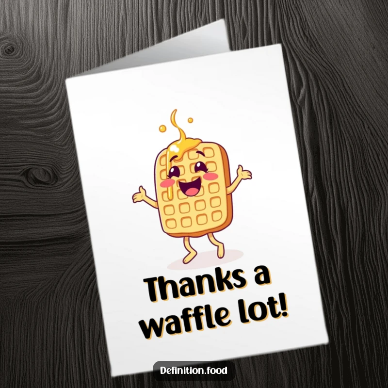 Funny Free Printable Thank You Card: Happy Waffle Doing a Jig with Syrup