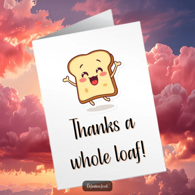 Funny Free Printable Thank You Card with a buttered toast slice performing a surprised, enthusiastic leap.