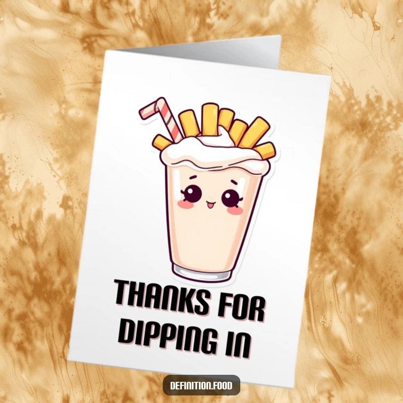 Funny Free Printable Thank You Card: A french fry peeks curiously from a milkshake, saying thanks.