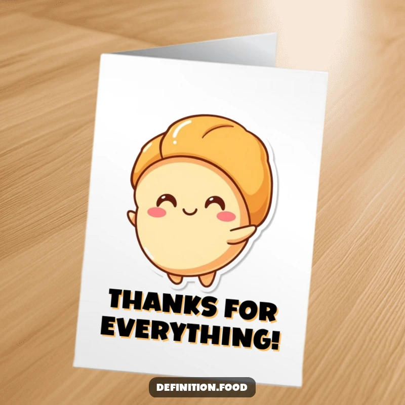 Funny Free Printable Thank You Card: A happy croissant character unfurls its layers, perfect for a DIY thank you.