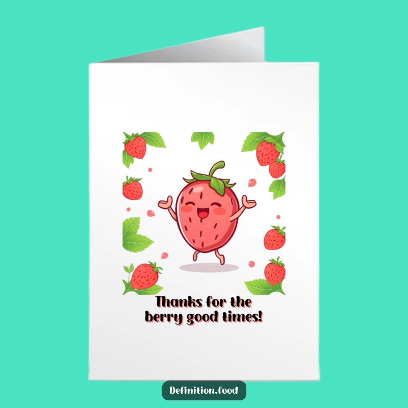 Free Printable Thank You Card: Joyful Strawberry Dance - Funny Downloadable Gift of Gratitude
