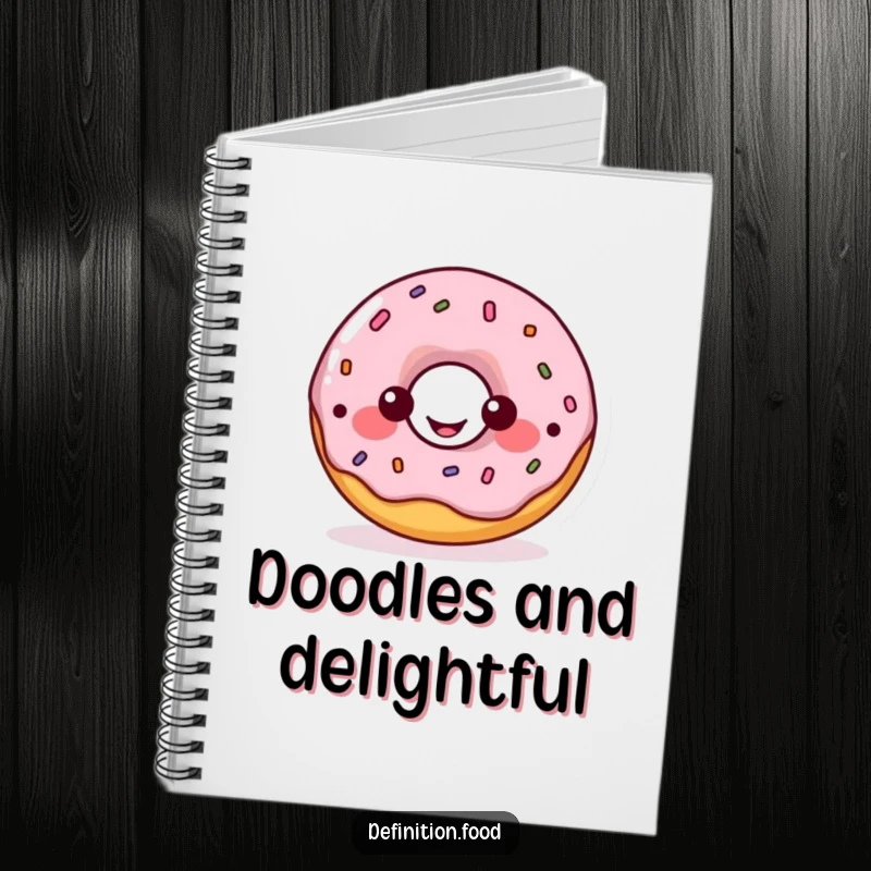 Funny donut diagram notebook, a happy donut character explaining a food diagram, perfect for notes.