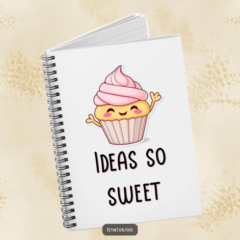 Funny cupcake notebook, cheerful character waving from the cover, perfect for notes and journaling, a cute funny gift.