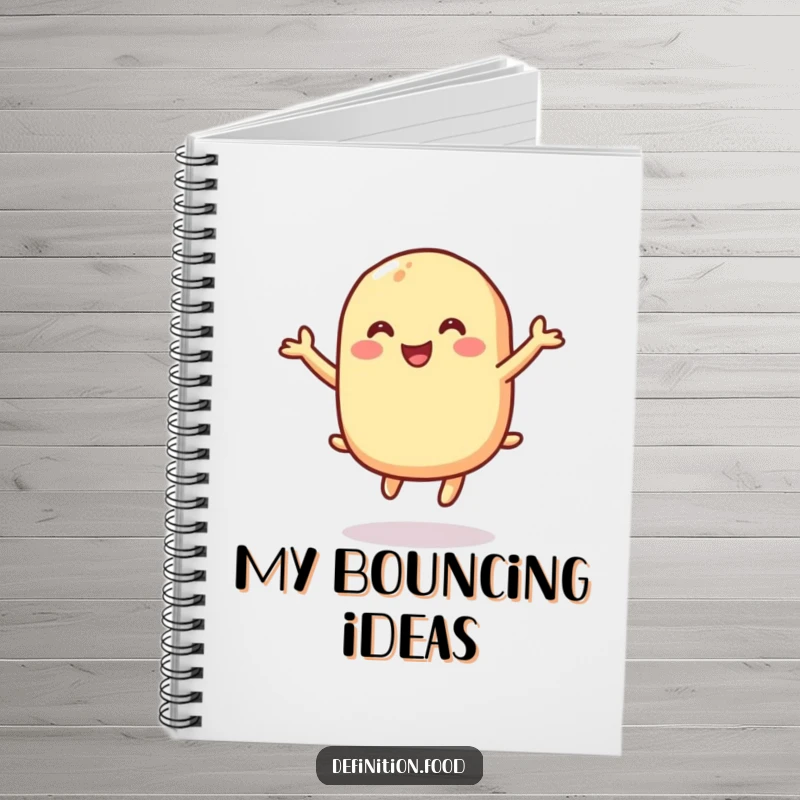 Funny notebook featuring a macaroni character gleefully bouncing, perfect for notes and doodles, a funny gift.