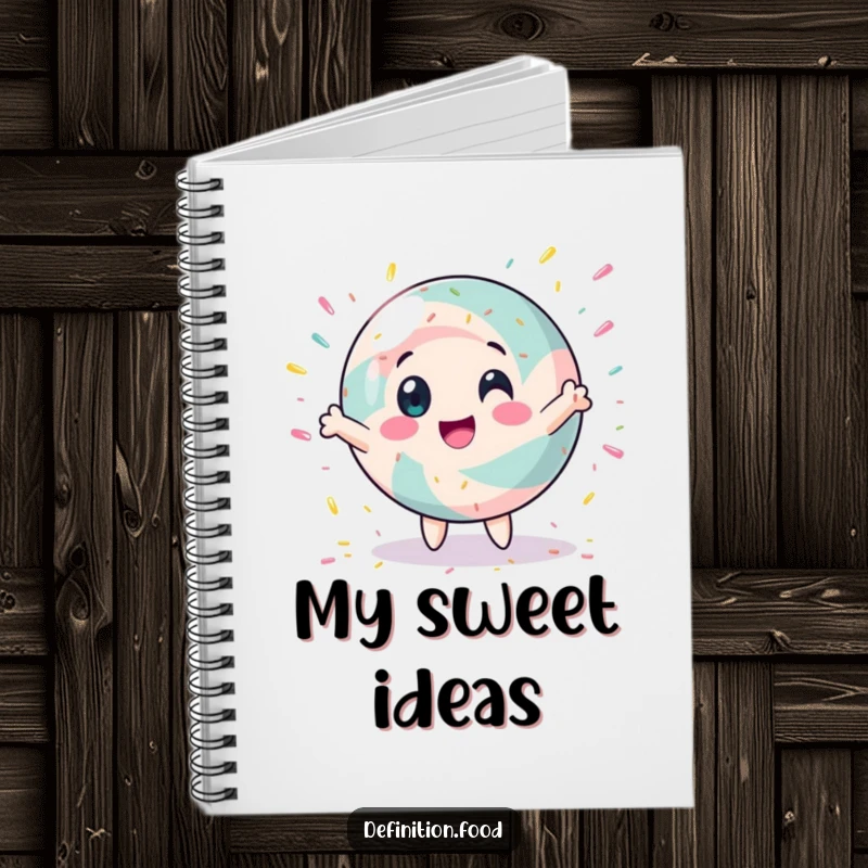 Funny notebook with a spinning candy character, ideal for capturing ideas with sweet humor.
