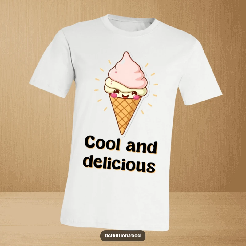 Funny t-shirt featuring a cheerful ice cream cone character radiating deliciousness, perfect for summer and a funny gift.