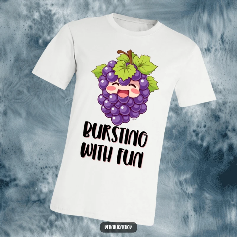 Funny T-Shirt depicting a giggling bunch of grapes bursting with joy, a humorous and vibrantly happy fruit design.