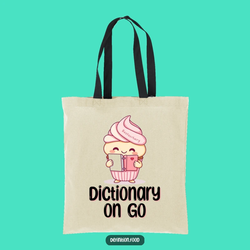 Funny Cupcake Dictionary Tote Bag - Cheerful Character Gift for Readers