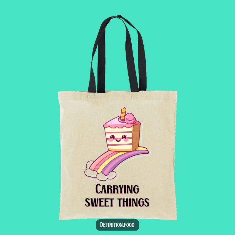 Funny Grinning Cake Rainbow Tote Bag, Sweet Ride Humorous Carryall