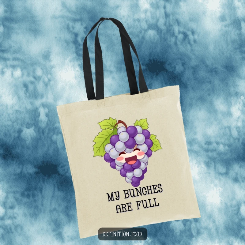 Funny grapes tote bag featuring a giggling bunch of grapes bursting with joy, ready for errands.