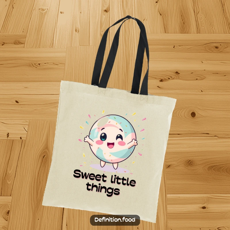 Funny tote bag featuring a spinning candy with sprinkles, a humorous and practical accessory for everyday use.